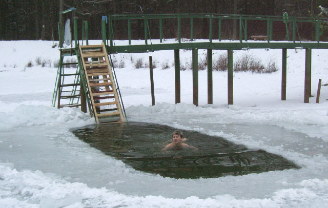 Моржиха купается в гольяновской проруби (фото)